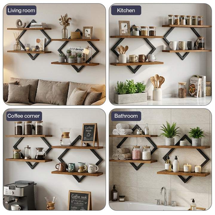 Levede Wall Shelf Floating 2 Tier Storage Decorative Bookshelf 2 Pcs Living Room