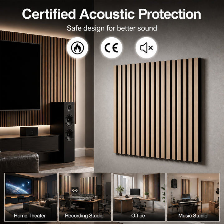 Acoustic Wall Panels 4pc NRC>0.7 120 x 60cm for Interior Wall Decor Oak