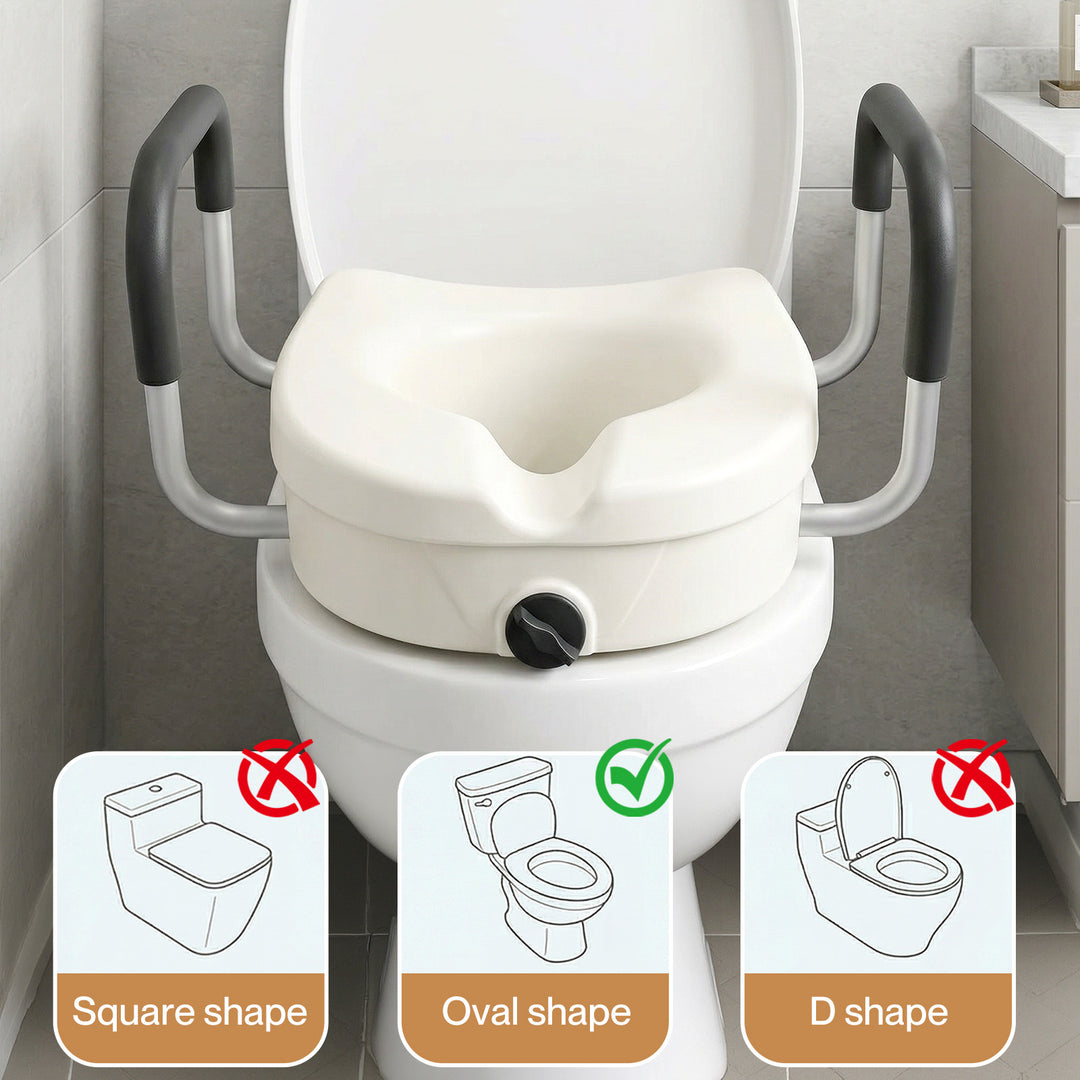 Raised Toilet Seat with Handles Adjustable Height Aid Seniors White