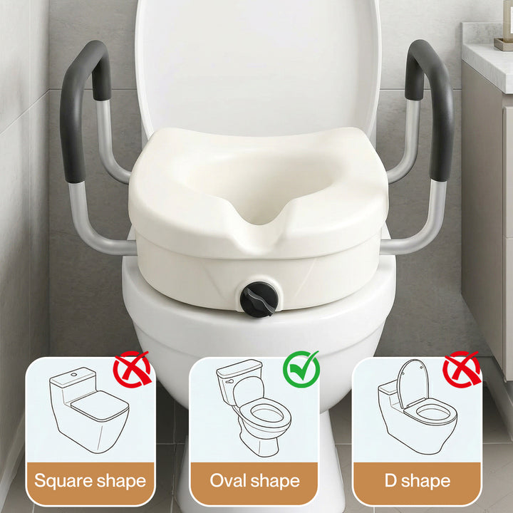 Raised Toilet Seat with Handles Adjustable Height Aid Seniors White
