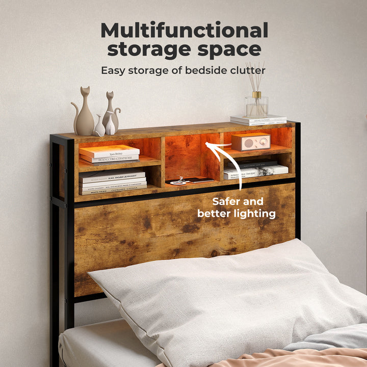 Bed Frame Storage Headboard Drawers RGB LED USB Charge Industrial