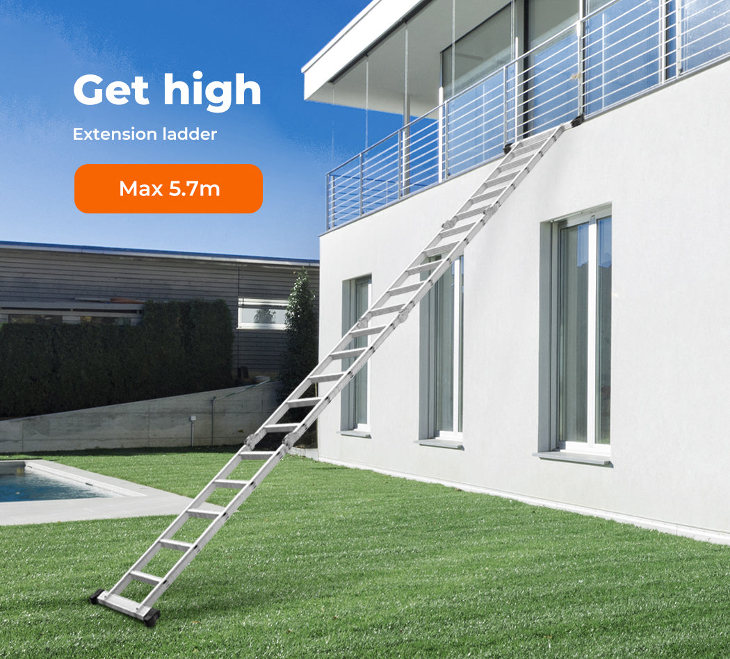 Traderight Multi Purpose Ladder Aluminium Folding Platform Extension Step 5.7m