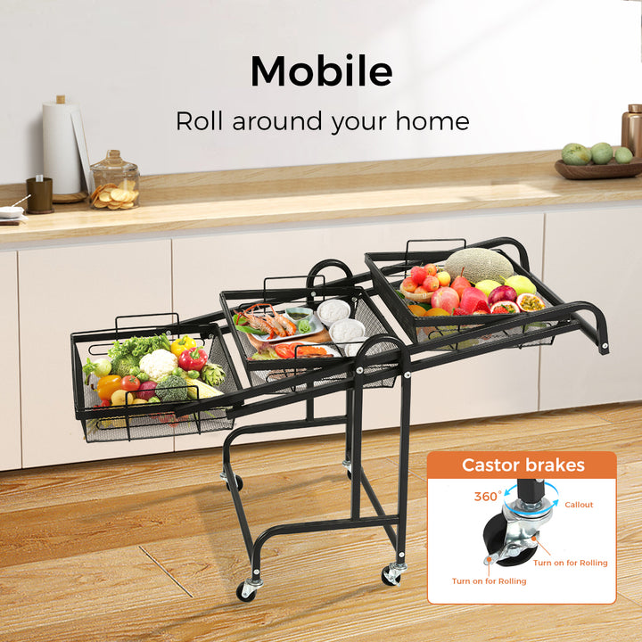 Levede 3 Tier Kitchen Trolley Cart Swivel - Levede