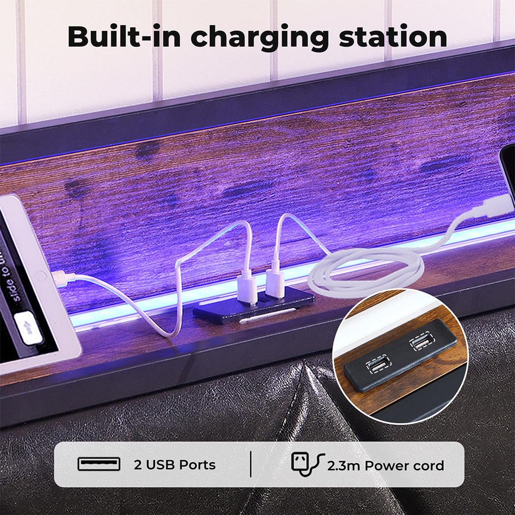 Metal Bed Frame Drawer PU Upholstered Headboard Under Storage