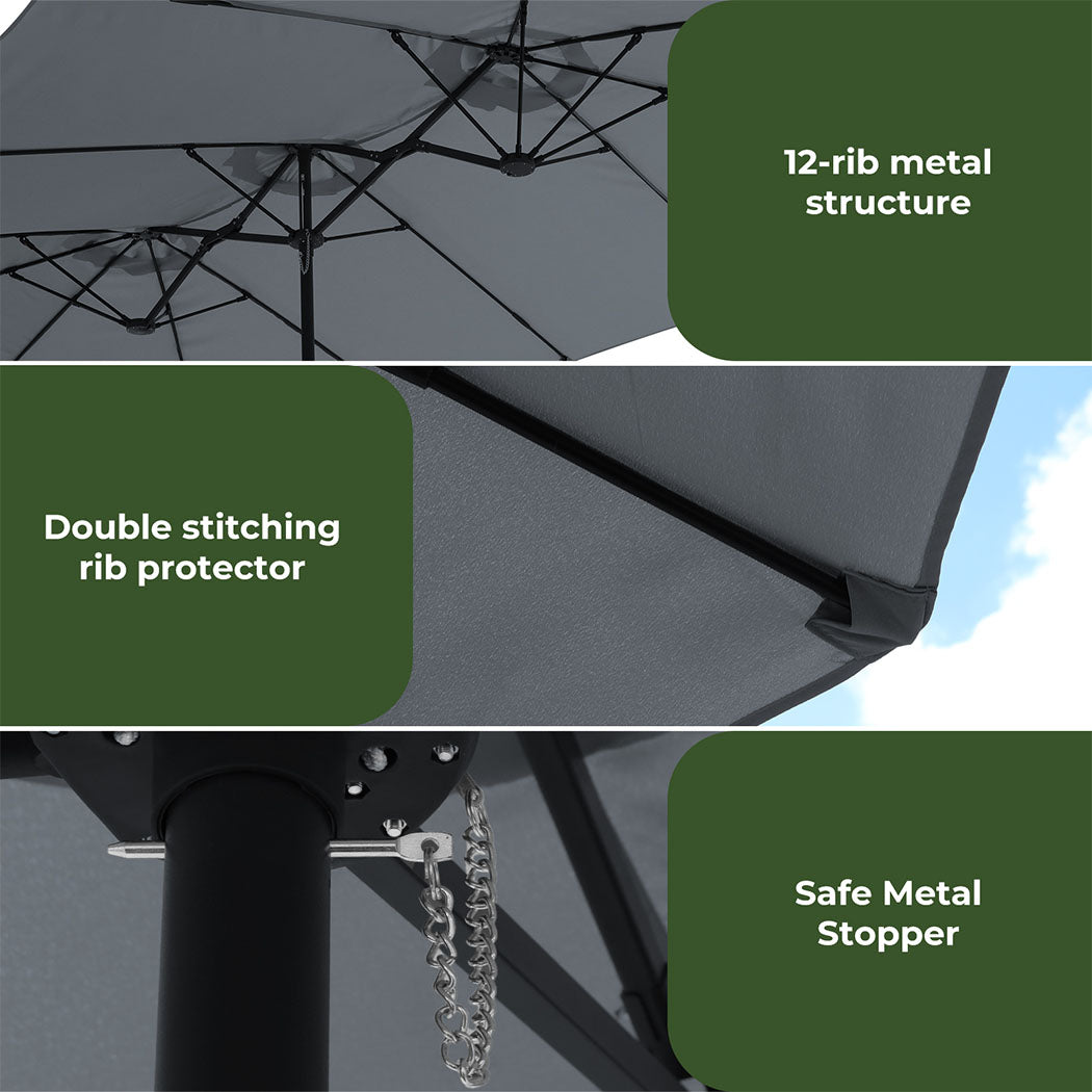 Patio Umbrella Twin Outdoor Garden Pool Sun Shade Stand Double-Sided