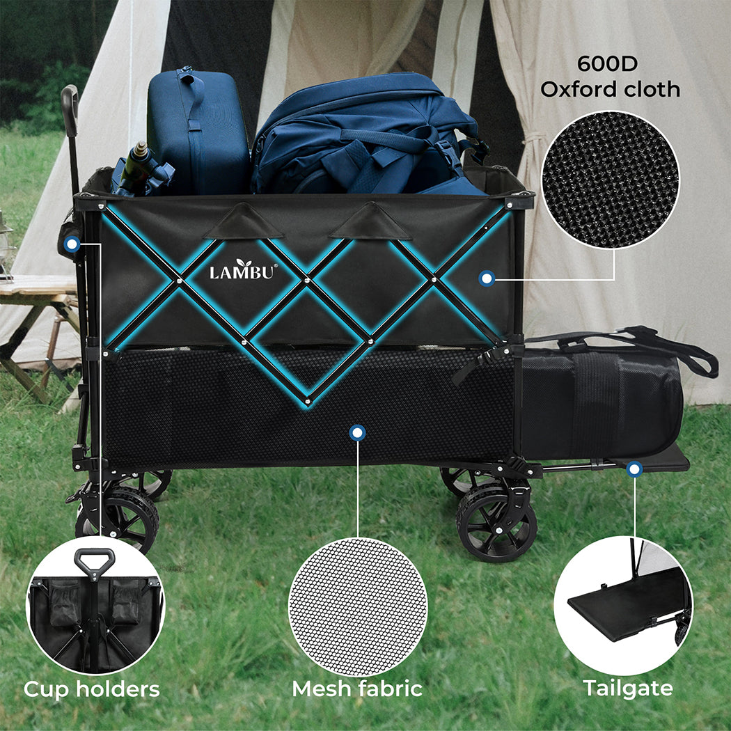 Lambu Folding Wagon Cart 400L Double Decker Camping Shopping Trolley Wheels