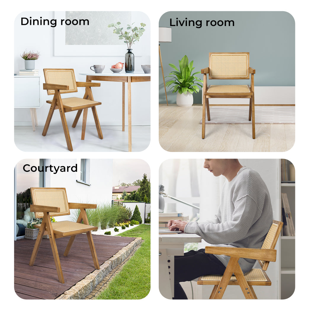 Levede 2x Dining Chair Solid Wood Rattan Natural - Levede