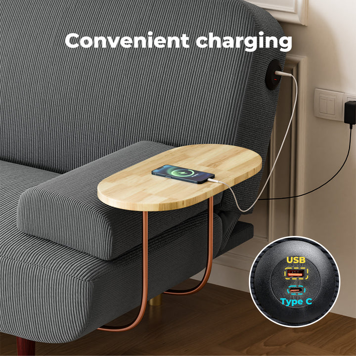 LEVEDE CONVERTIBLE SOFABED WITH USB CHARGE AND SIDE TABLE - Levede