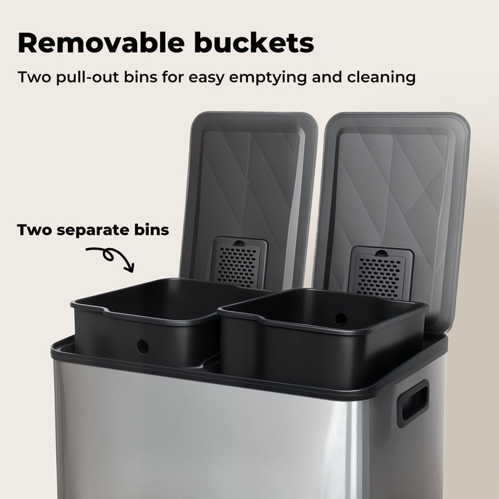 60L Pedal Bin Stainless Steel Kitchen Trash Waste Can Recycling Dustbin