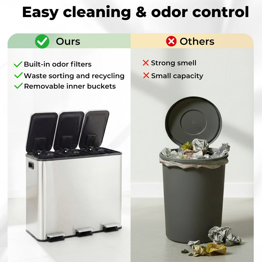 Kitchen Bins 54L Pedal Soft Close Lid Kitchen Recycling Bin Silver