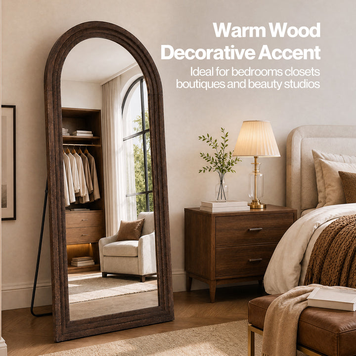 Mirror Full Length 4mm Tempered Glass Stand Lean Mount Bedroom Brown