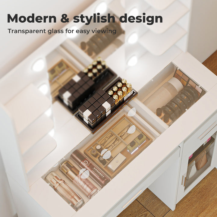 Vanity Desk Makeup Mirror 10 Bulbs Drawers Storage Cabinet Dressing Table