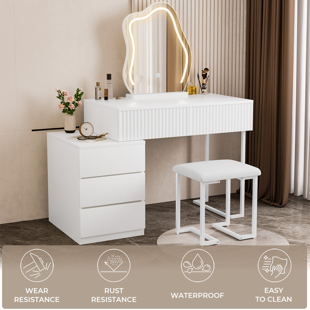 Levede Dressing Table Stool Set with Mirror Led Makeup Vanity Desk Drawers White