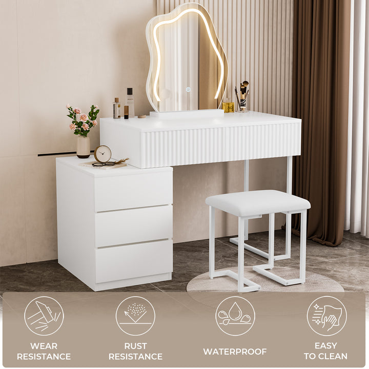 Levede Dressing Table Stool Set with Mirror Led Makeup Vanity Desk Drawers White