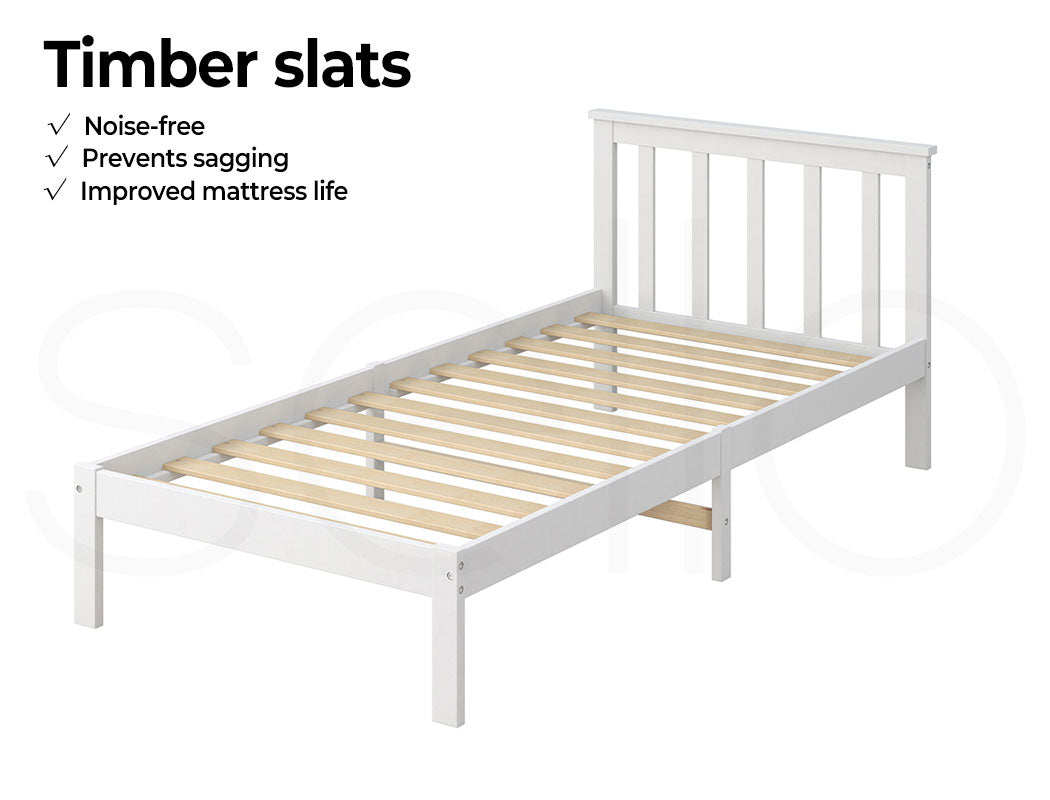 King Single Wooden Bed Frame Full White