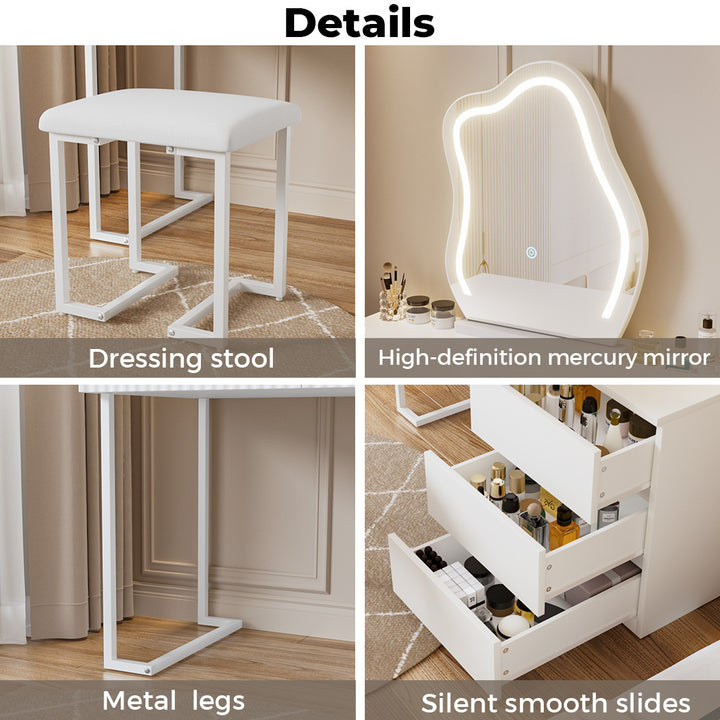 Levede Dressing Table Stool Set with Mirror Led Makeup Vanity Desk Drawers White