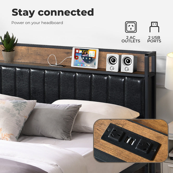 Levede Queen Bed Frame PU 4 Drawer USB Charge - Levede