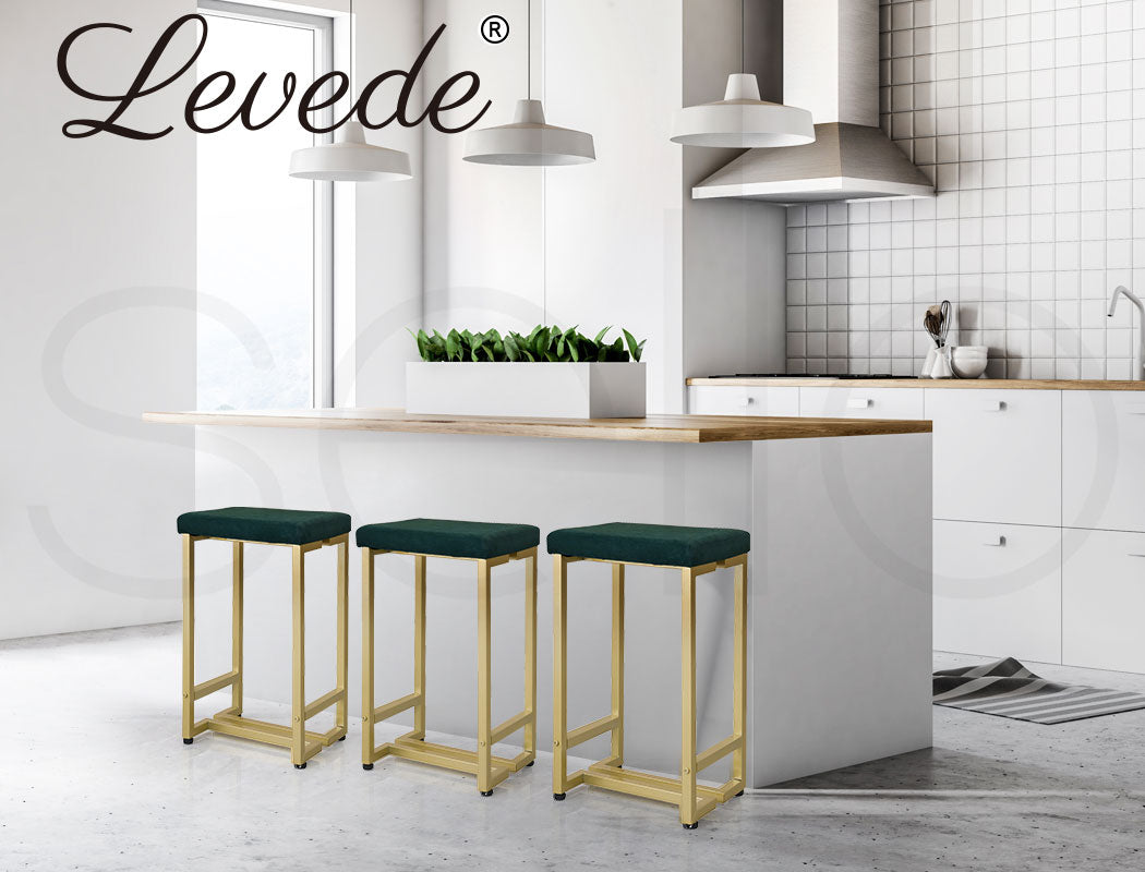 Levede 2x Bar Stools Velvet Backless - Levede