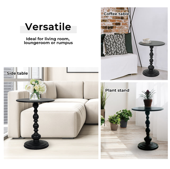Side Table Vintage End Round Tabletop Steel Base Nightstand Antique Black