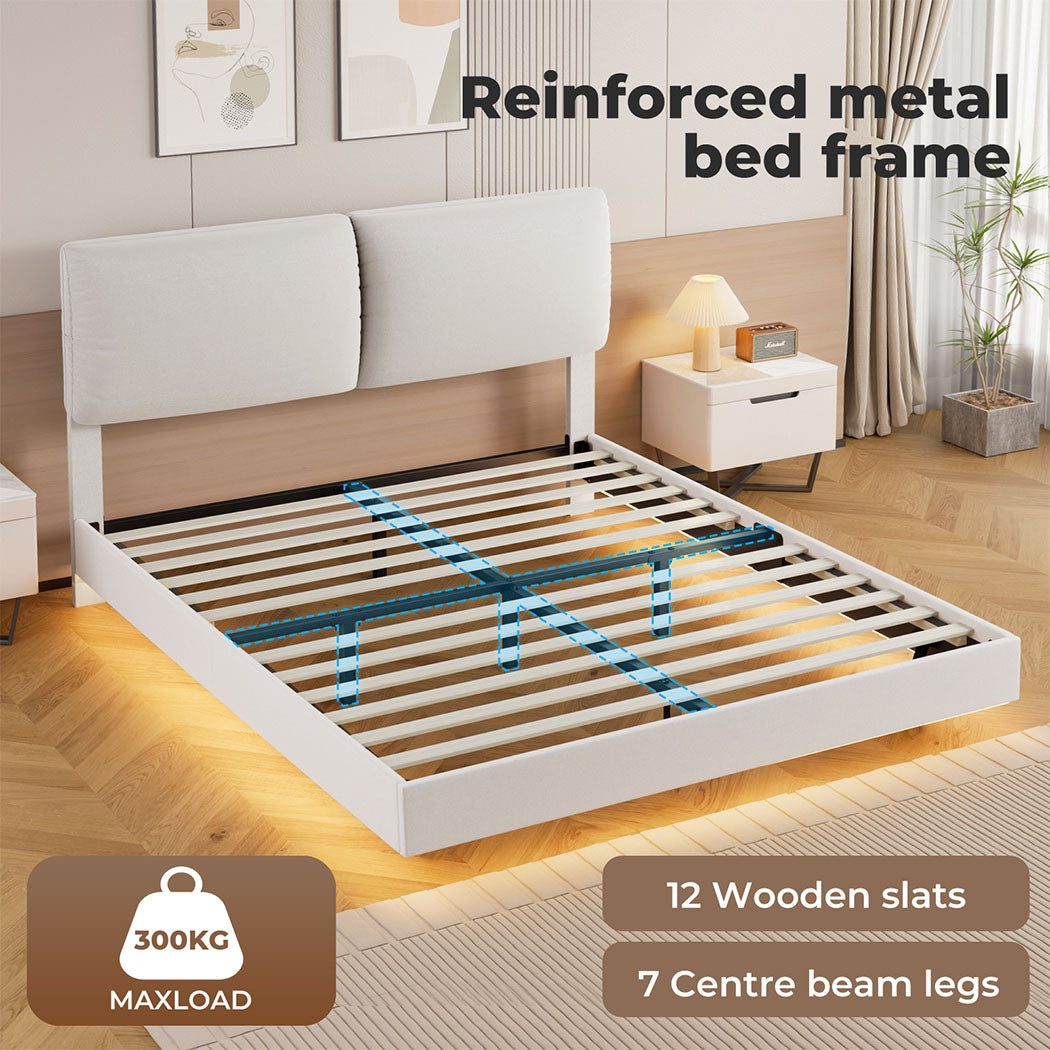 Floating Bed Frame With RGB LED Light Headboard Base Platform Double