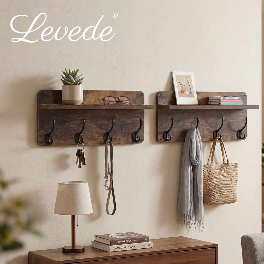 Levede Wall Mounted Coat Rack 2 Pcs Entryway Organizer Storage Rack Shelf Hooks