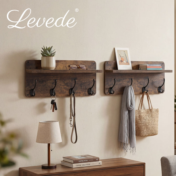 Levede Wall Mounted Coat Rack 2 Pcs Entryway Organizer Storage Rack Shelf Hooks