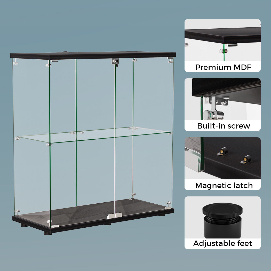 Stacked Glass Display Cabinet Lockable Collections Storage 2 Tier Shelf 2 Door