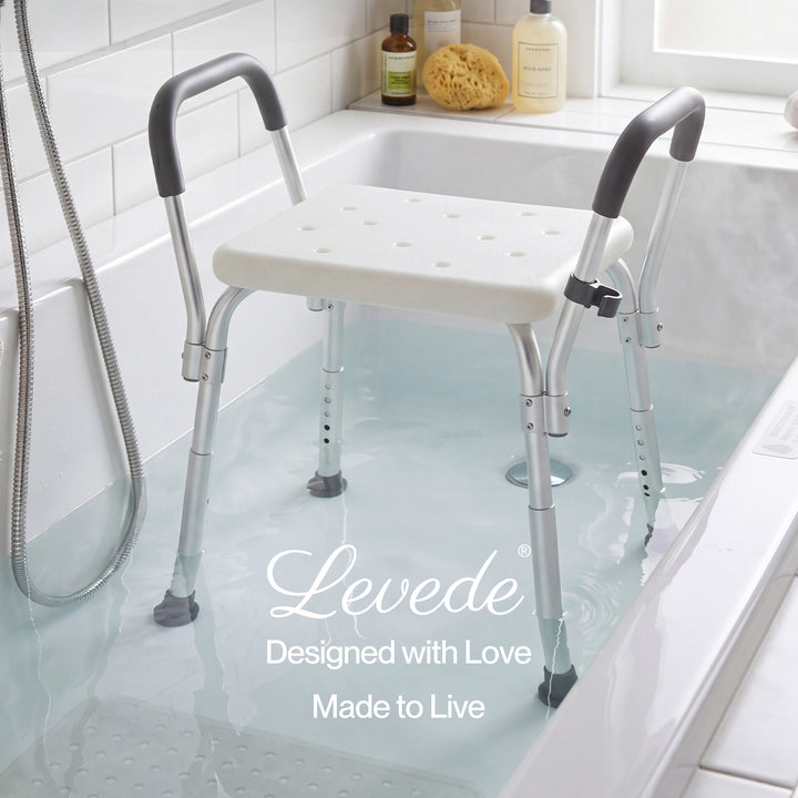 Adjustable Shower Chair Bath Seat with Arms Portable Non Slip Bathroom