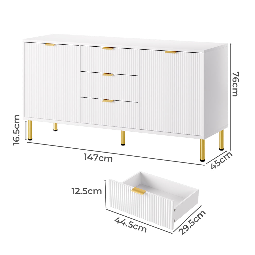 Levede Buffet Sideboard Pantry Cupboard Cabinet Storage Shelves 3 Drawer 2 Door - Levede