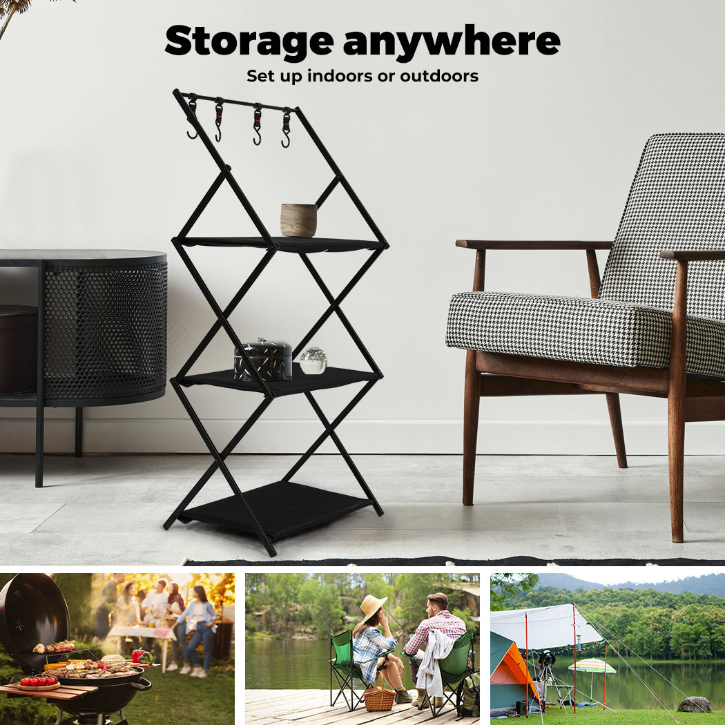 Levede Foldable Camping Storage Shelves with Hooks - Levede