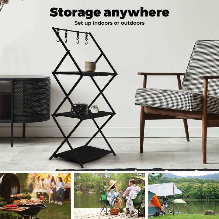Levede Foldable Camping Storage Shelves with Hooks - Levede