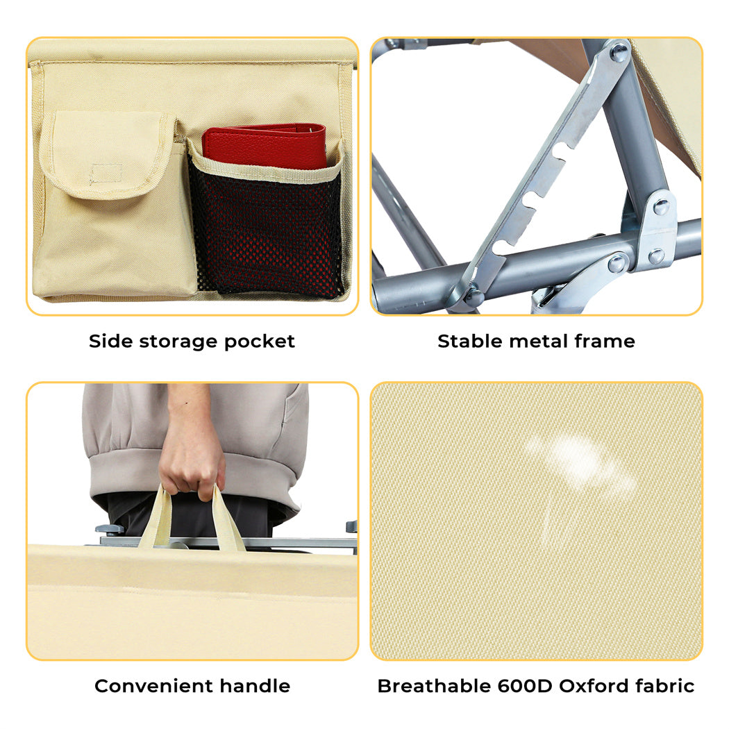 Folding Beach Lounge Chair Portable Sun Lounger Deck Outdoor Khaki