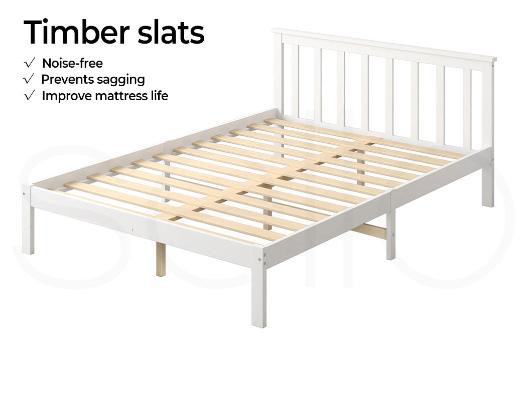 Wooden Bed Frame Queen Full Size Mattress Base Timber White