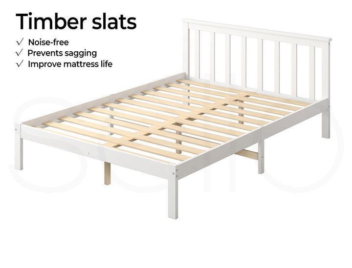 Wooden Bed Frame Queen Full Size Mattress Base Timber White