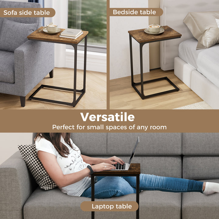 Levede C-shaped End Table Side Sofa Coffee Wood Overbed Laptop Table Industrial - Levede