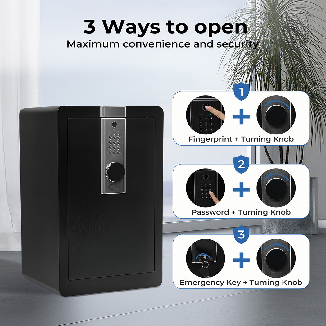 Fingerprint Large Security Safe Box Key Lock Money Safe Box Home Office 34.5L