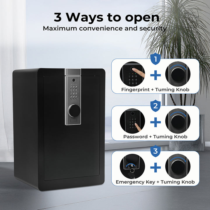 Fingerprint Large Security Safe Box Key Lock Money Safe Box Home Office 34.5L