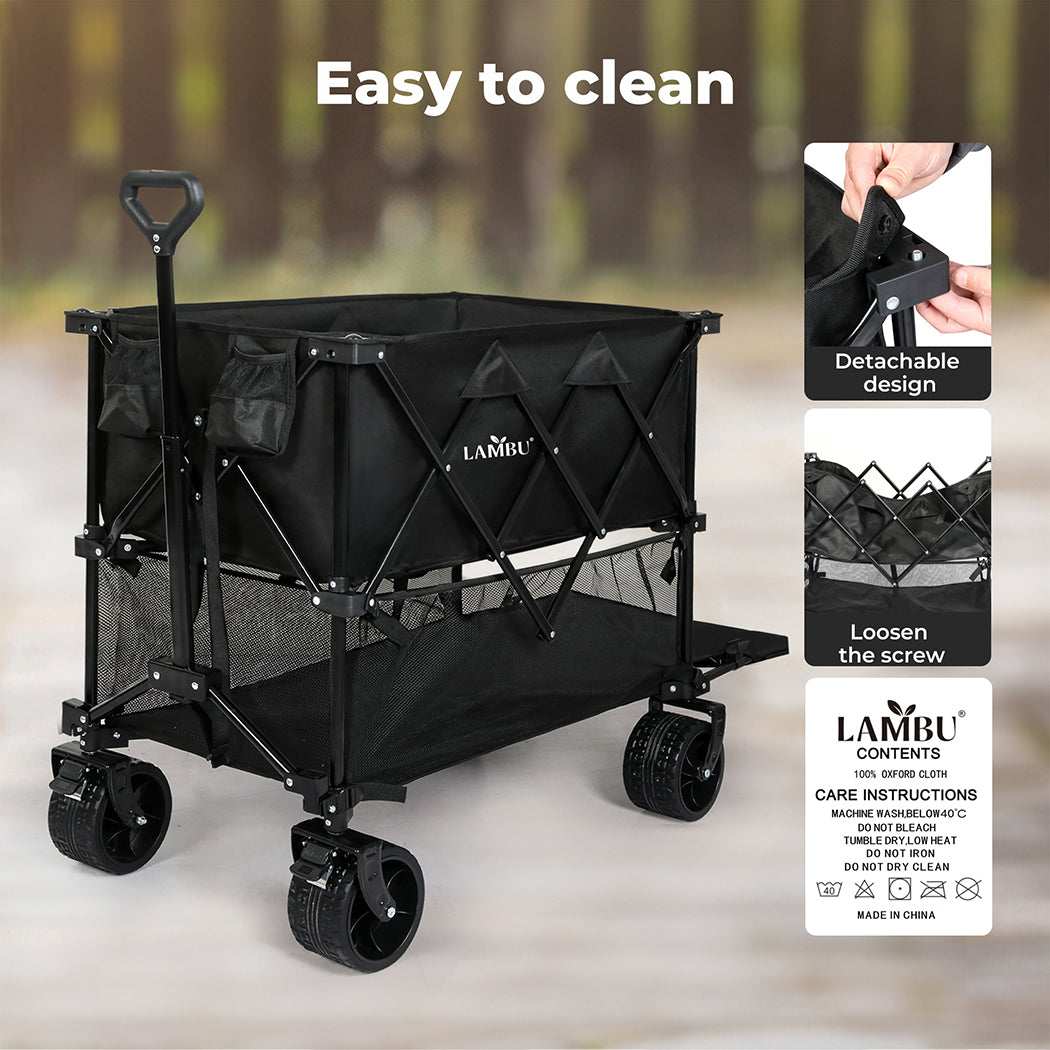 Lambu Folding Wagon Cart 400L Double Decker Camping Shopping Trolley Wheels
