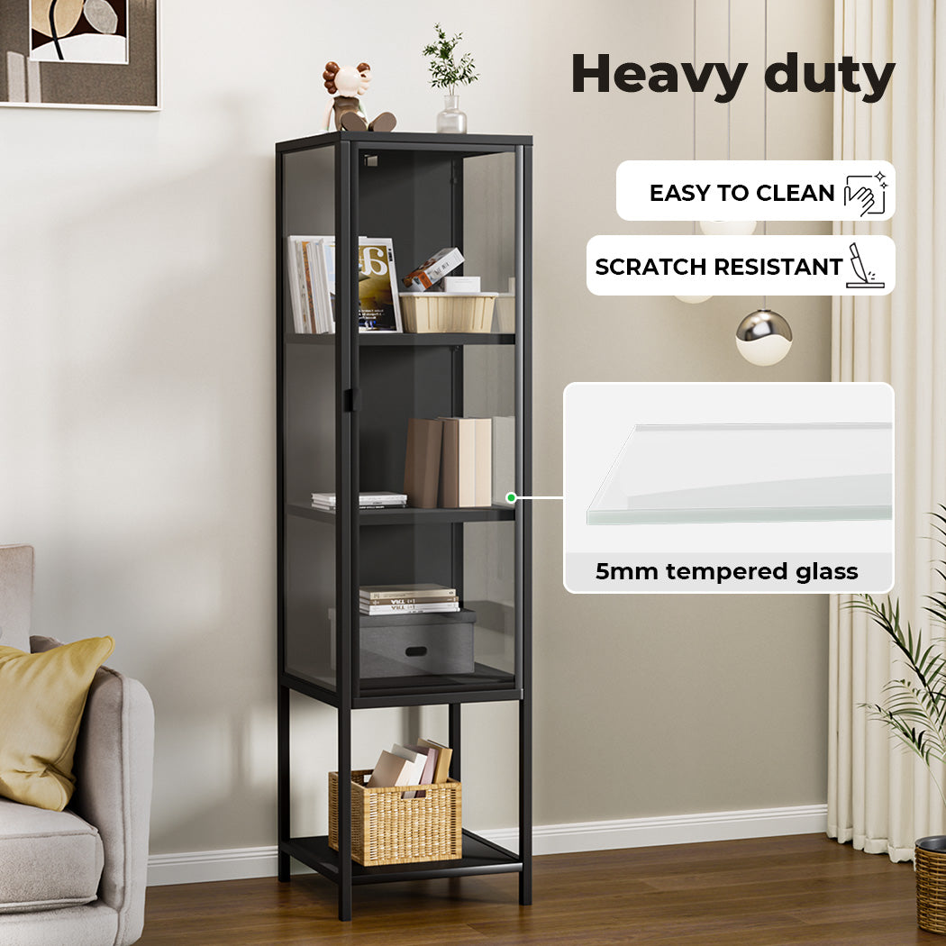 Display Cabinet With Glass Door Steel Frame Black