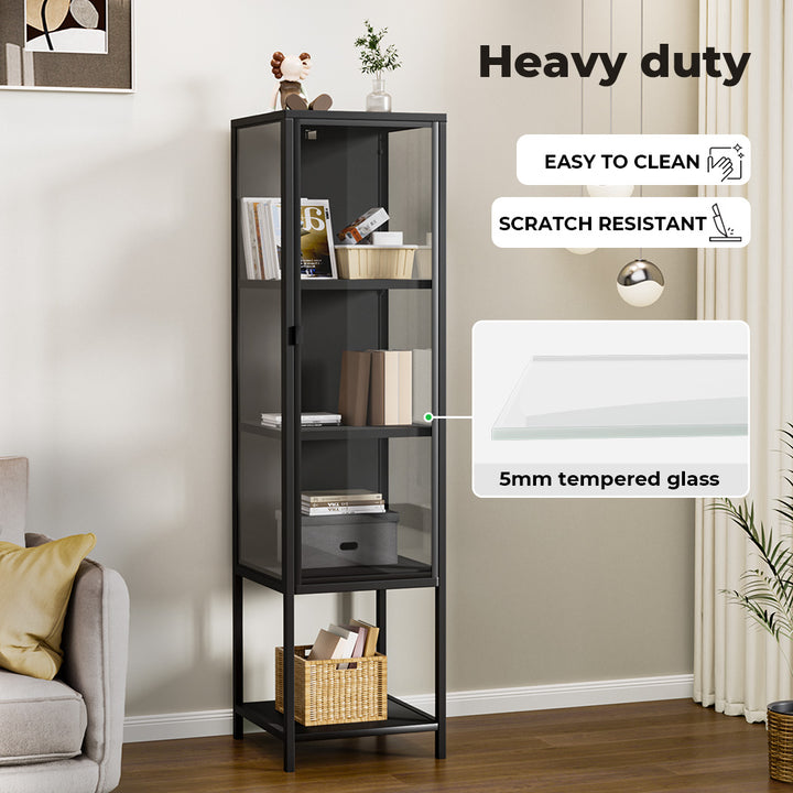 Display Cabinet With Glass Door Steel Frame Black