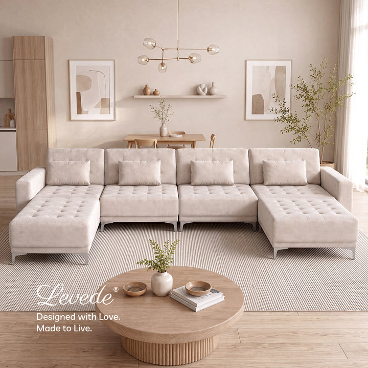 Sofa Bed U-Shaped Couches 339cm 5-6 Seater Suede Brown Living Room
