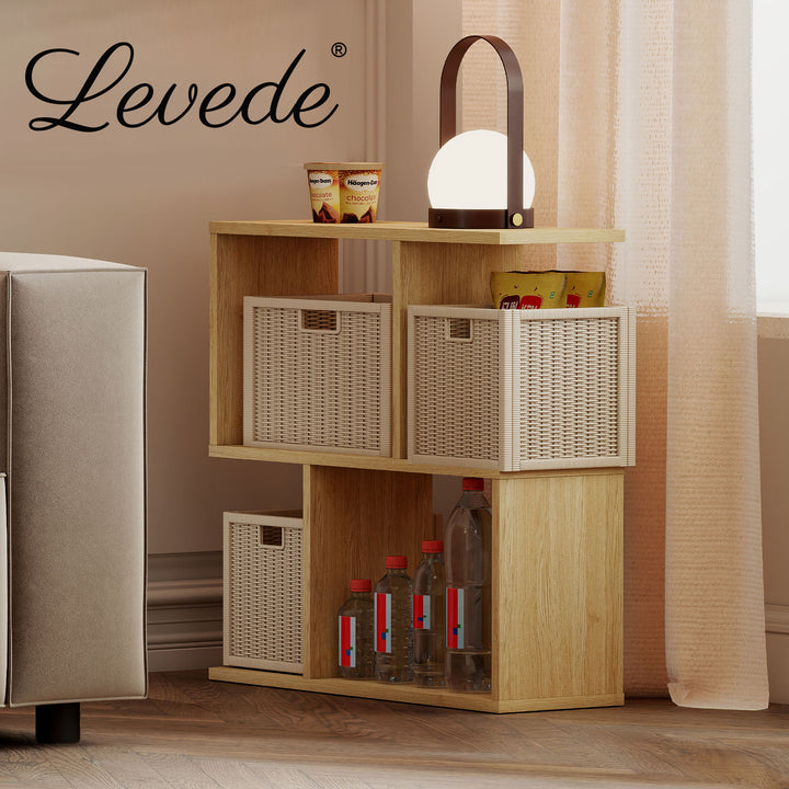 Narrow Side Table Slim 2 Tier Modern Bedside Table Deep Oak Nightstand