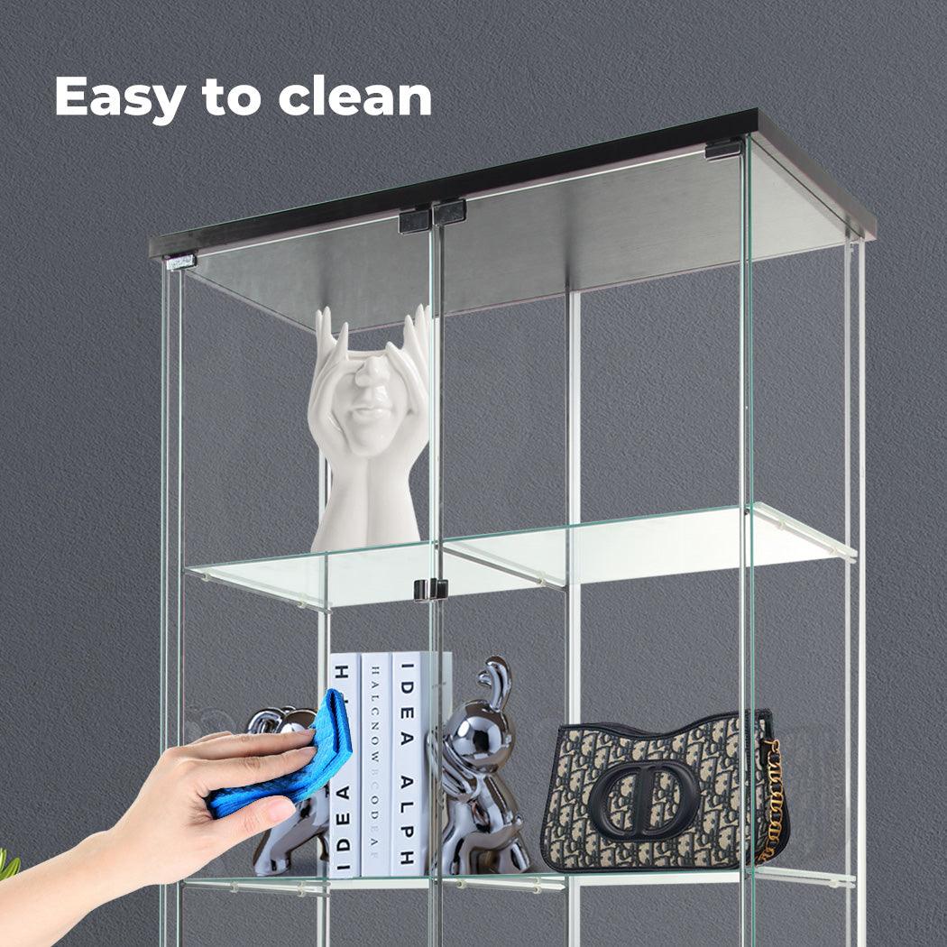Glass Display Cabinet 2 Doors Collections Storage - Black