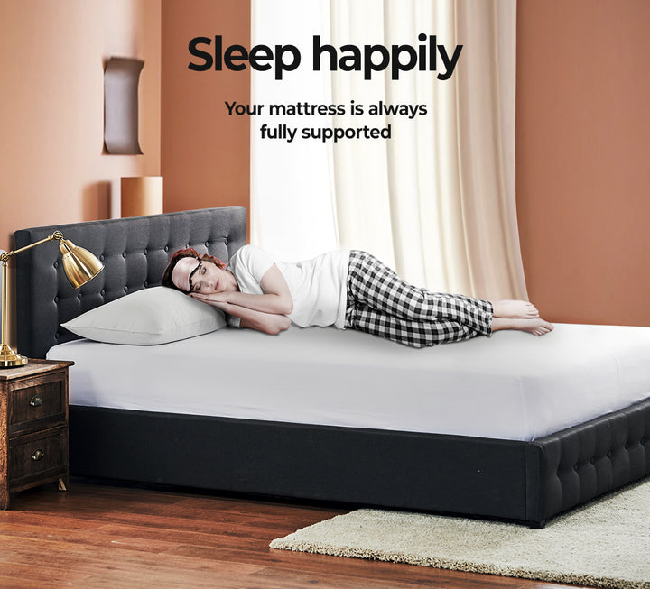 Double Fabric Bed Frame Tufted Dark Grey