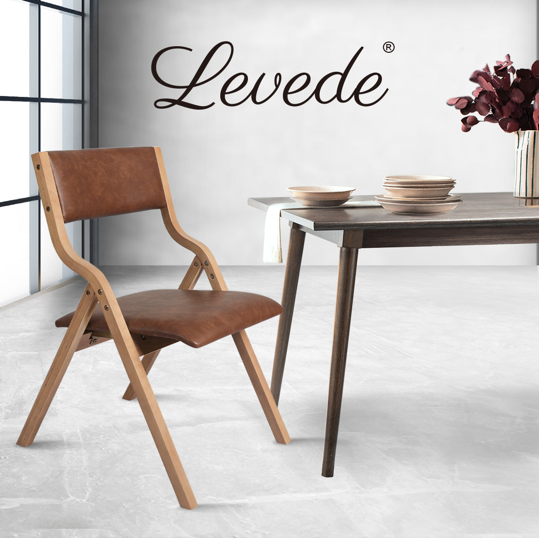 Levede 2x Dining Chairs Foldable PU Leather Kitchen Chair Lounge Room Vintage