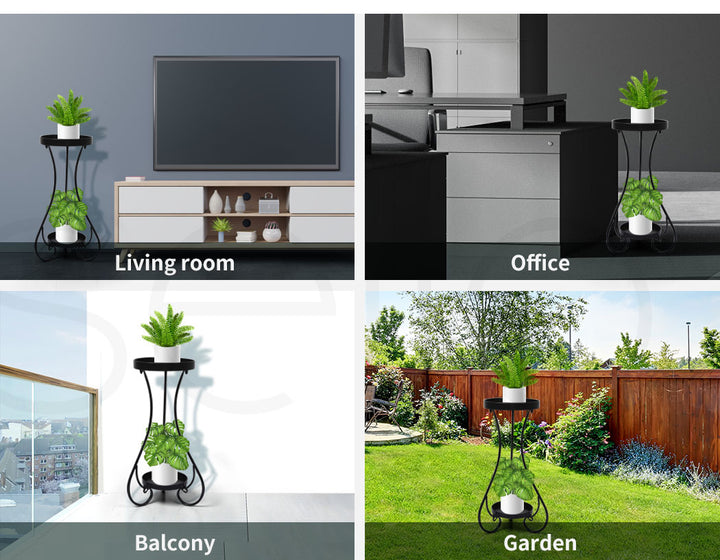 Plant Stand 2 Tiers Outdoor Indoor Metal Flower Pots Rack Garden Black