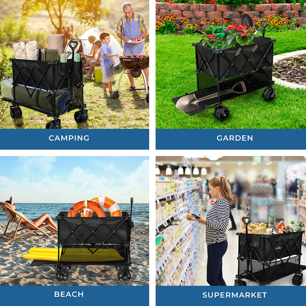 Lambu Folding Wagon Cart 400L Double Decker Camping Shopping Trolley Wheels