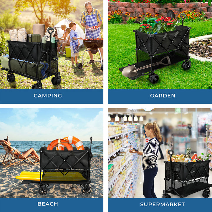 Lambu Folding Wagon Cart 400L Double Decker Camping Shopping Trolley Wheels