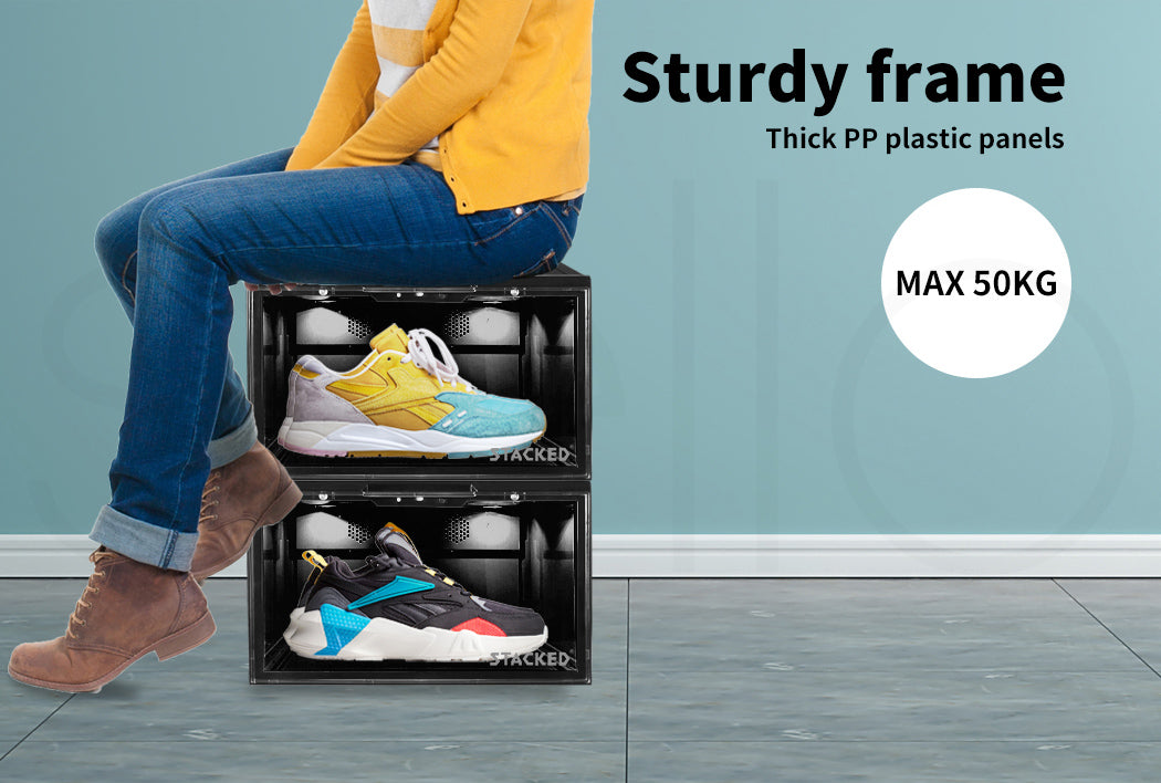 Black Shoe Box Sneaker Display Case LED Lighted Magnetic Anti-oxidation Clear
