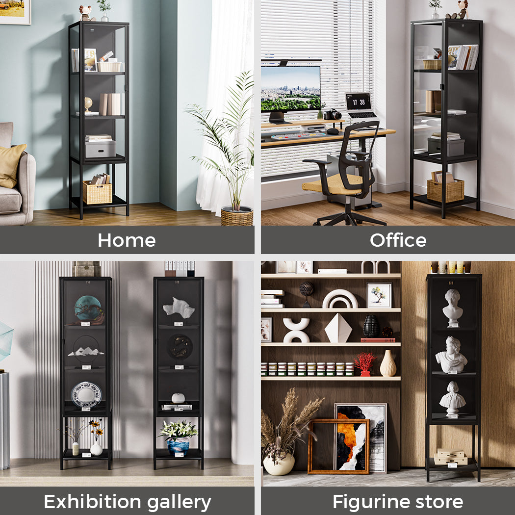 Display Cabinet With Glass Door Steel Frame Black